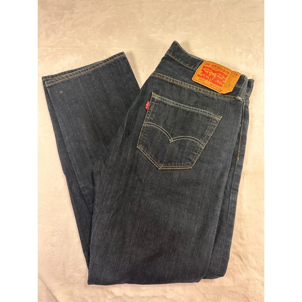 Levi's 501 Original Fit Jeans 34x32 Dark Wash Button Fly Straight Leg Mens